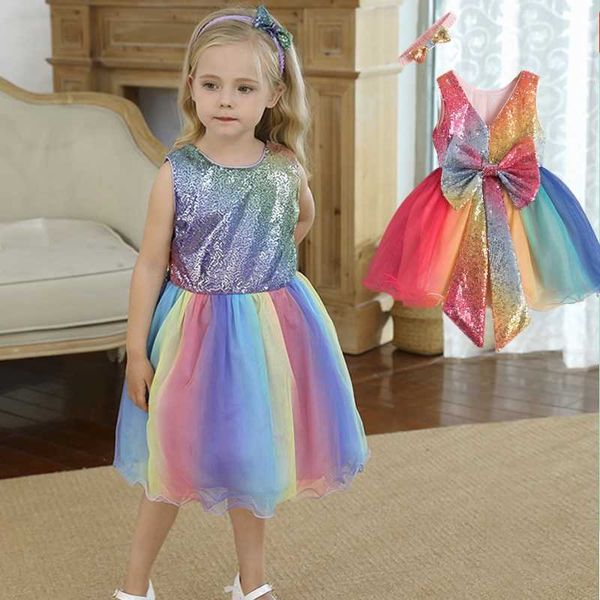 Ragazza del bambino Abiti di Natale Ragazze Sparkle Abito senza maniche Neonato Festa di compleanno Arcobaleno Vestito dal tutu Bambini Vestiti causali Q0716