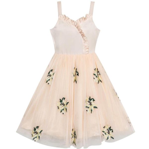 

girl's dresses flower girl dress lily embroidered wedding party 2021 summer princess clothes size 6-12 carnival vestidos, Red;yellow