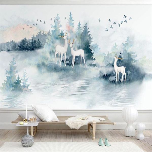 

wallpapers milofi custom large mural wallpaper wall covering nordic minimalist abstract mountain range forest deer bird background