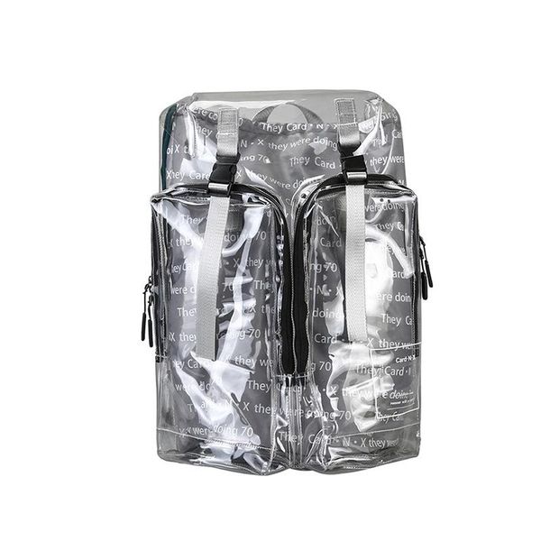 

school bags techwear reflective streetwear pvc backpack personality men hip hop ribbons travel couple bag big college mochila