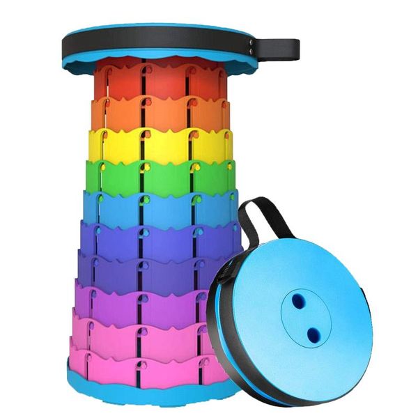 

outdoor retractable stool rainbow color folding chiar portable camping fishing lounge chair foldable plastic camp furniture