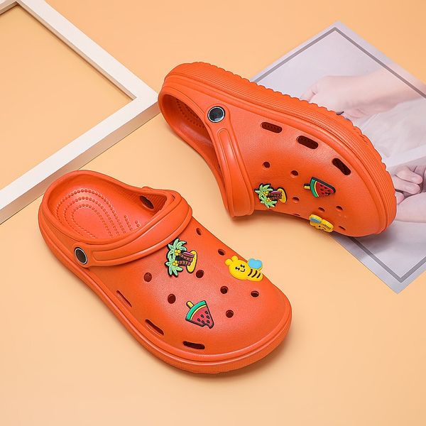 

medical clogs women summer sandals cute cartoon eva platform sandals women slides orange women beach shoes, Black