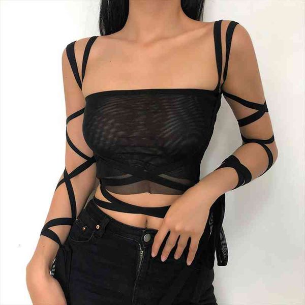 

summer unique design sense abstinence ties girl-tie slim small sling belt girl-joker female crop see-through vest, White