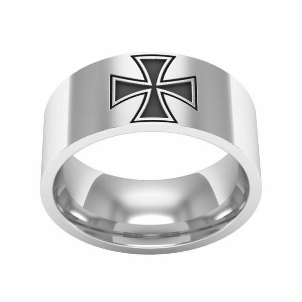 

8mm military cross rings stainless steel men's religious band jewelry size 6-13, Silver