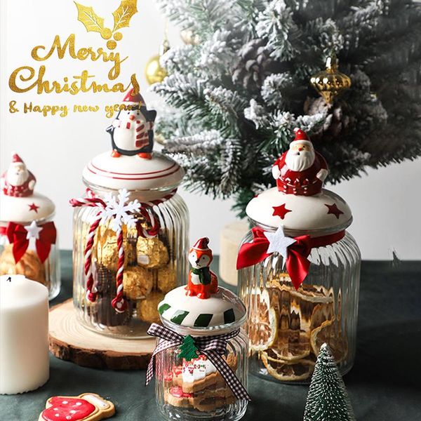 

storage bottles & jars christmas year gift jar santa claus snowman candy tank chocolate cookie box with lid sealed bottle container