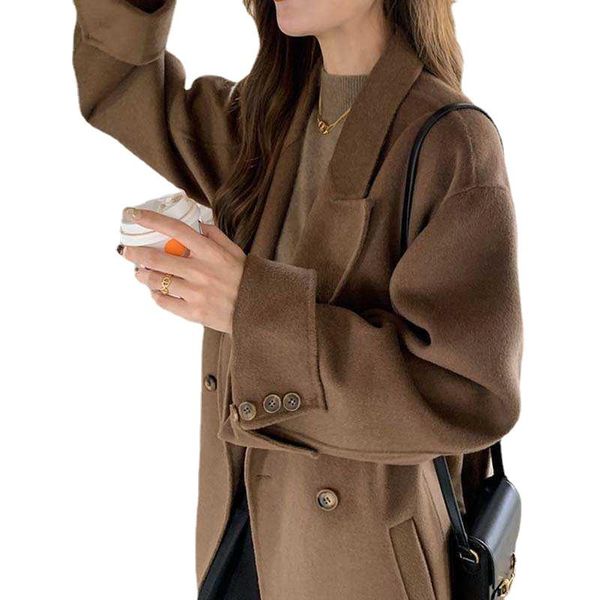 

women's wool & blends two-sided cashmere coat, medium and long, autumn winter 2021, korean loose anti-season double-sided coat., Black