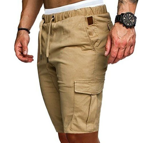 

sport pocket mens solid color summer gym casual running shorts workout cargo jogger trousers black navy blue khaki, White;black