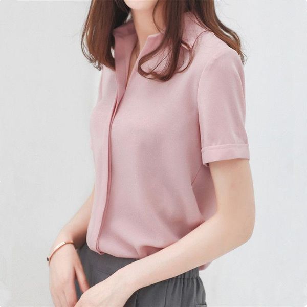 

women's blouses & shirts summer pink shirt short sleeve blouse for women fashion long v-neck pullover casual solid ladies, White