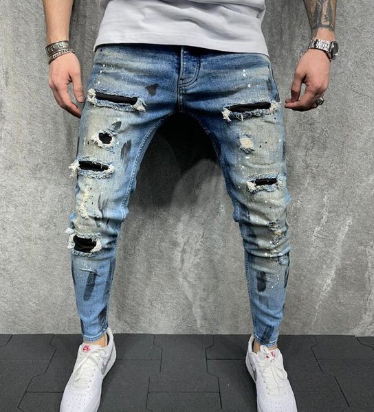 Jeans da donna firmati da uomo Pantaloni slim strappati da motociclista in difficoltà per pantaloni skinny da uomo taglia S-3XL