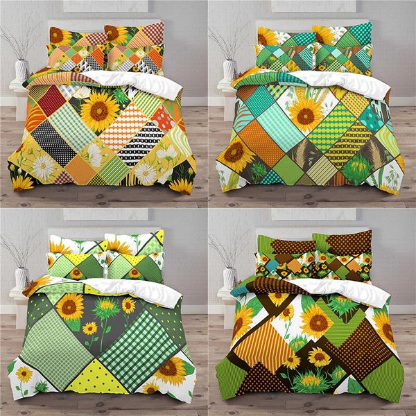 

home textile luxury 3d sun flower print 2/3pcs comfortable duvet cover pillowcase bedding sets  and king eu/us/au size
