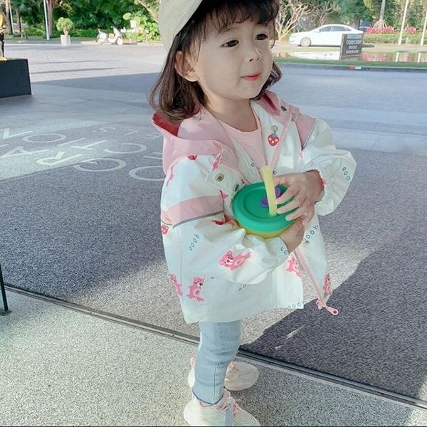 

2021 spring 1-10yrs childrens jacket for girls fashion hooded print coat childrens outwear thin windbreaker kids clothes, Blue;gray
