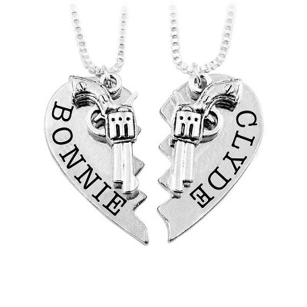 

pendant necklaces movie jewlery thelma louise bonnie clyde gun heart charm, Silver