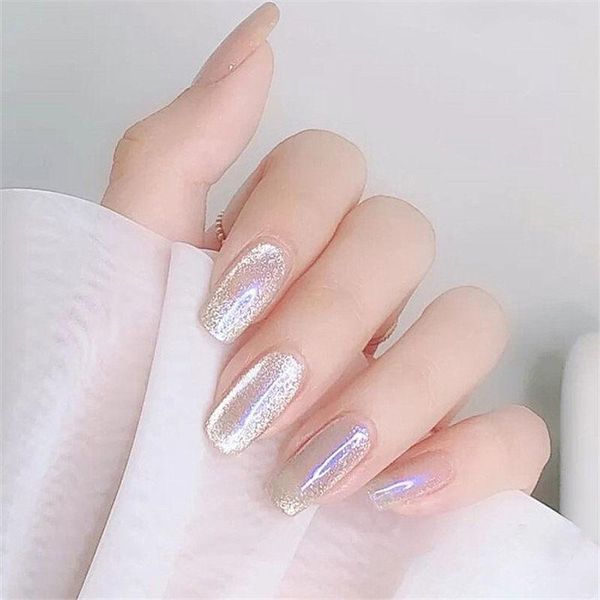 

24pcs fake nails with glue short mid-length press on wear solid color gypsophila effect metallic waterproof diy salon false, Red;gold