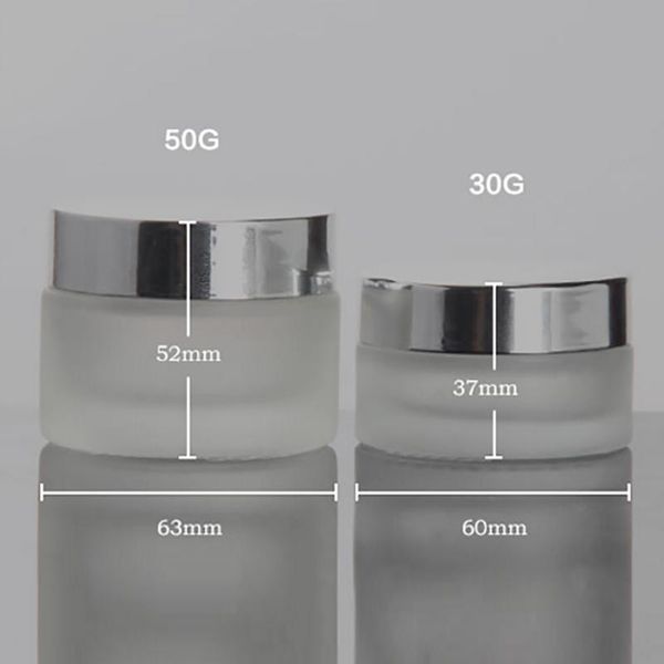 

storage bottles & jars clear frosted empty cream glass jar with silver lid 50g for sale
