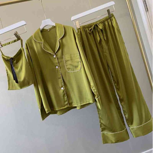 

women's sleepwear arrival 3 piece set long sleeve trouser sleepwear pajamas women autumn winter home clothes fashion silk nightwea, Black;red