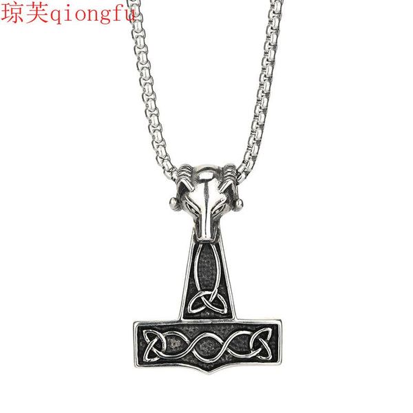 

pendant necklaces korea fashion 2021 retro titanium steel god's hammer necklace men's trendy personality jumping di party student, Silver