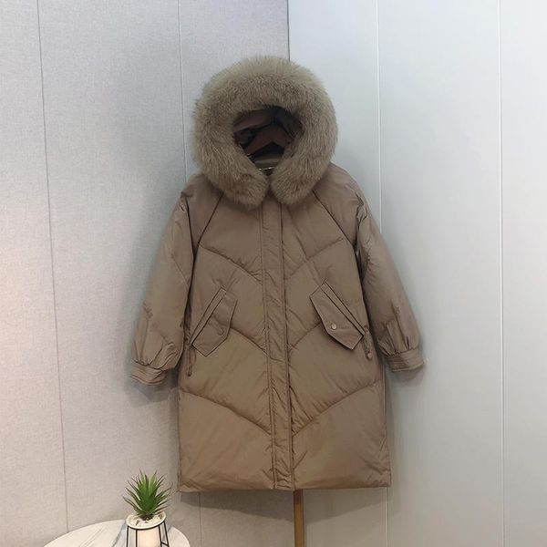 

women's down & parkas winter coat women fur collar puffer jacket hooded jackets for 2021 female midi long warm clothes veste femme hly1, Black