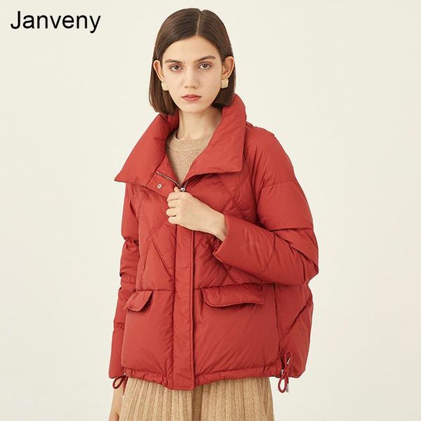 

women's down & parkas janveny winter diamond lattice white duck coat women stand collar loose thick warm lightweight puffer jacket snow, Black