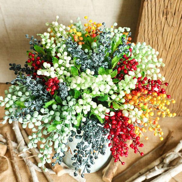 

artificial flowers decoration five-head berry string simulation flower plant wedding home fake bouquet branch decor s decorative & wreaths