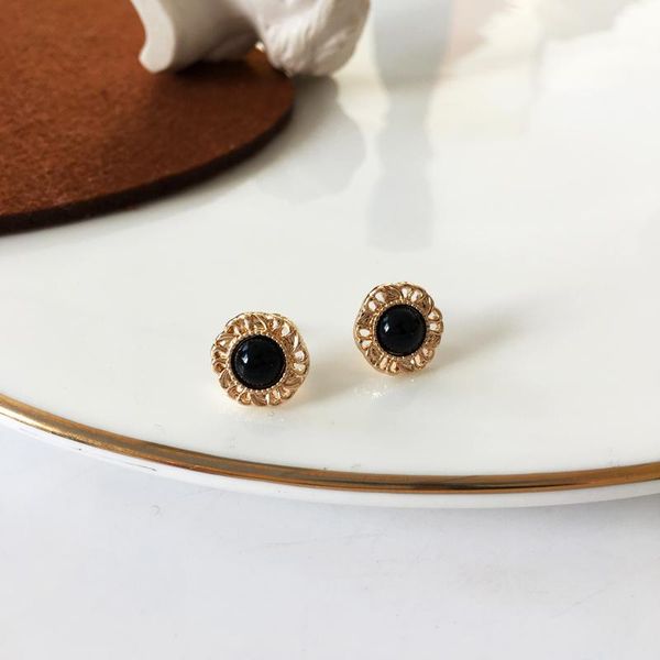 

bilandi s925 needle trendy jewelry stud earrings design small delicate black round resin for women girl gifts, Golden;silver