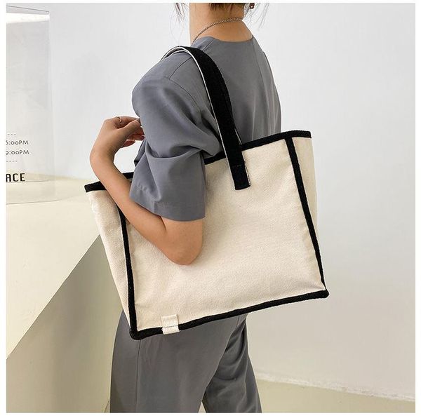 

duffel bags fashion canvas tote bag large capacity simple contrast color big brand shoulder shopper all-match one-shoulder