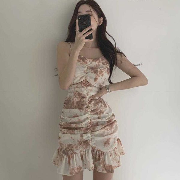 

two piece dress spaghetti strap mini women elegant pleated sheath ruffles sleeveless summer beach boho vintage korea z109 p7m, White