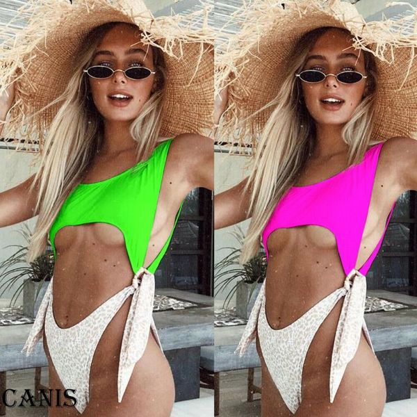 

women one-piece swimsuit 2021 bow swimwear push up monokini bathing suit color patchwork bikini sleeveless summer beachwear suits