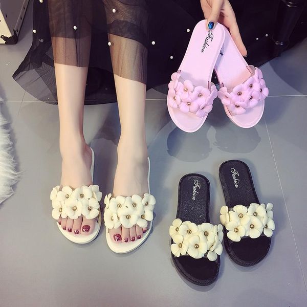 

slippers summer korean camellia flowers comfortable jelly shoes anti-skid, Black