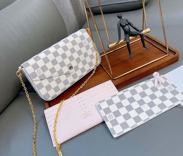 

designer handbags shoulder bag totes 3pcs set pochette accessories brown flower messenger chain strap cross body ladies flap purse clutch wi