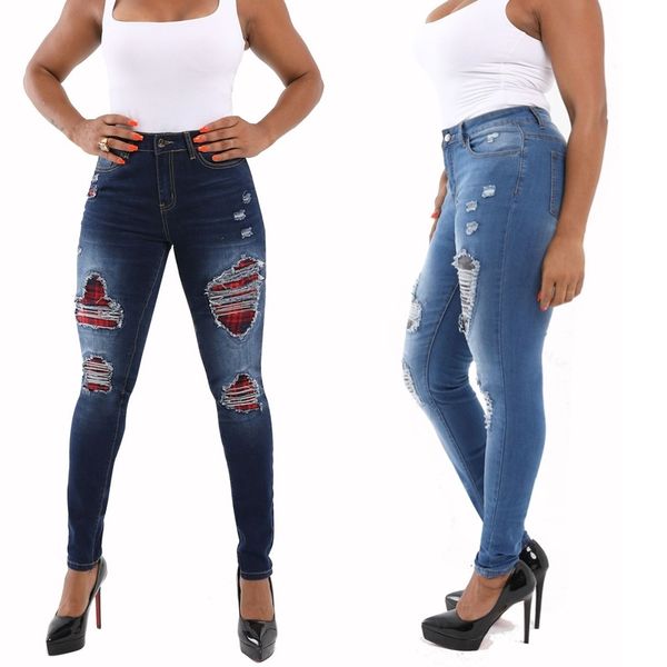 

spring and autumn retro lady woman fashion tight feet jeans ms. hole in the waist pencil pants women's, Blue