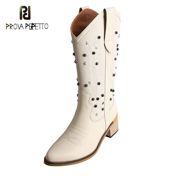 

boots nubuck leather stitching denim embroidered rivet mid-tube female pointed thick heel retro v-mouth autumn single, Black