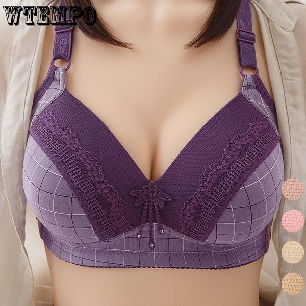 

bras thin plus size underwear women push up bra plaid lace floral pendant seamless 46/105 b c large breast wireless bralette, Red;black