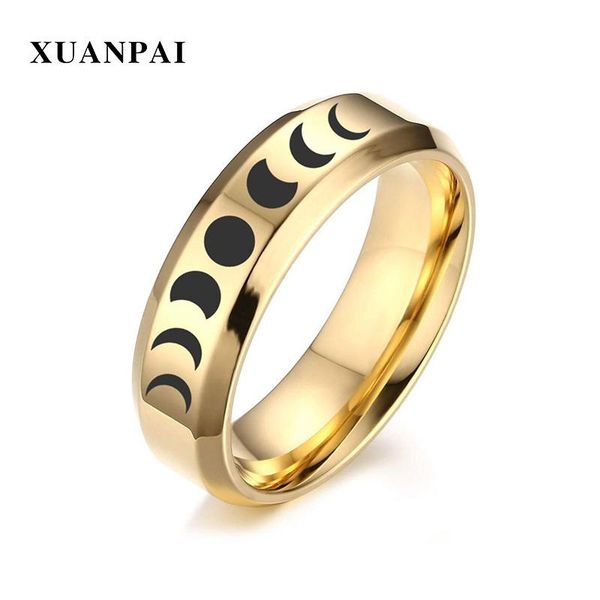 

wedding rings xuanpai moon phase cycle for men 6mm wide 3 color to choose stainless steel astronomical astrology leisure ring, Slivery;golden