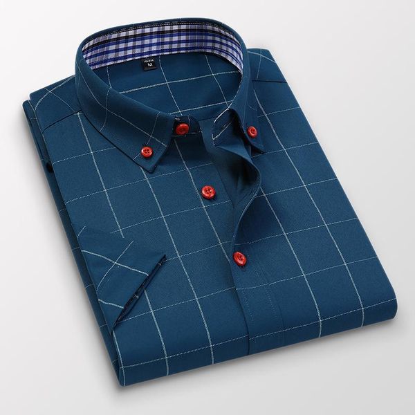 

men's dress shirts men plaid business shirt 2021 summer slim casual lapel short sleeve white tuxedo commute 5xl male clothes, White;black