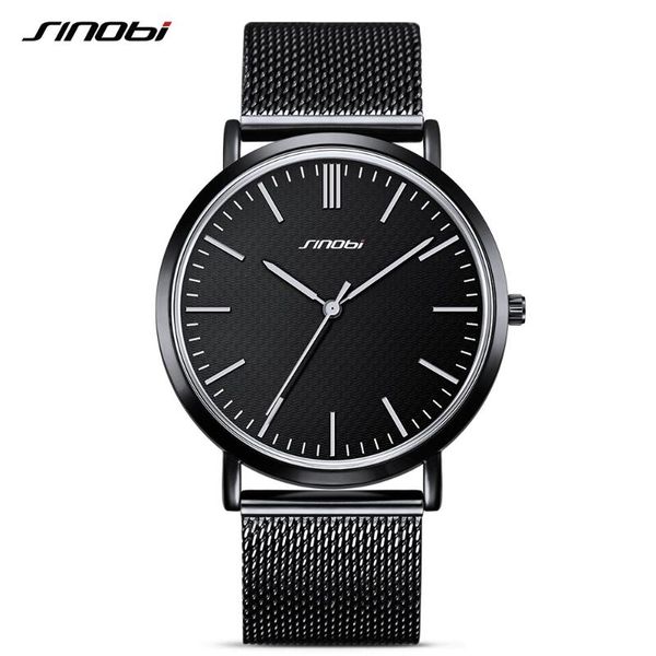 

wristwatches sinobi ultra thin men's watch stainless steel mesh quartz fashion analog wristwatch relogio masculino china factory drop, Slivery;brown