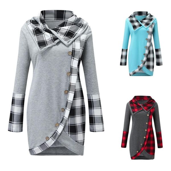 

women's blouses & shirts camisa large size clothing plaid shirt blouse women long sleeve turtleneck tartan tunic sweatshirt pullover, White