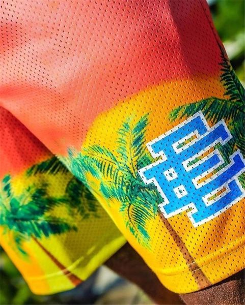 

men's shorts 21s eric emanuel sunset palm tree ee steam wave mesh breathable american style but knee, White;black