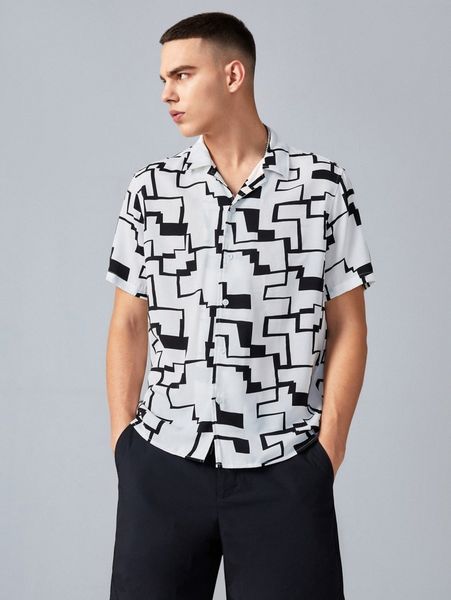 

men geo print shirt y4nh#, White;black