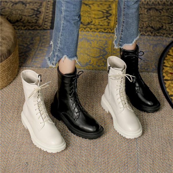 

boots rock shoes woman lady boots-women round toe zipper clogs platform 2021 mid calf med rubber lolita summer lace-up mid-calf, Black