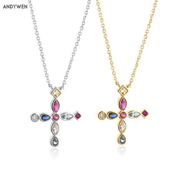 

designer necklace 925 sterling silver colorful cross pendant long chain women 2021 european fashion jewelry wedding gift