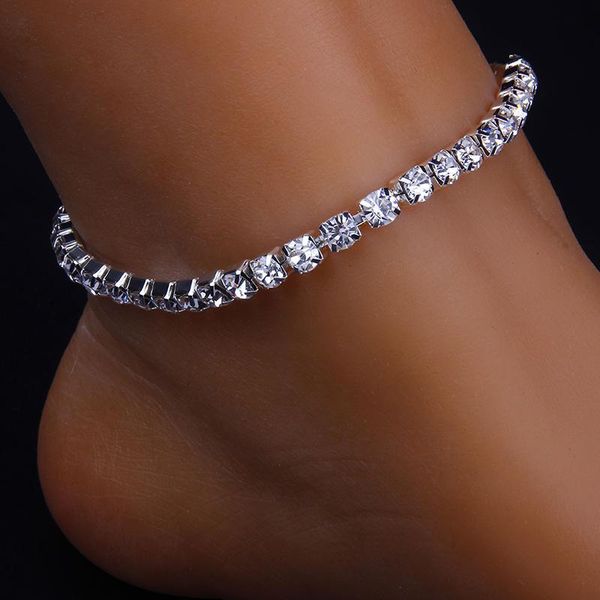 

anklets shiny rhinestone crystal anklet gold silver color link chain for women hip hop bracelet on the leg barefoot jewelry, Red;blue