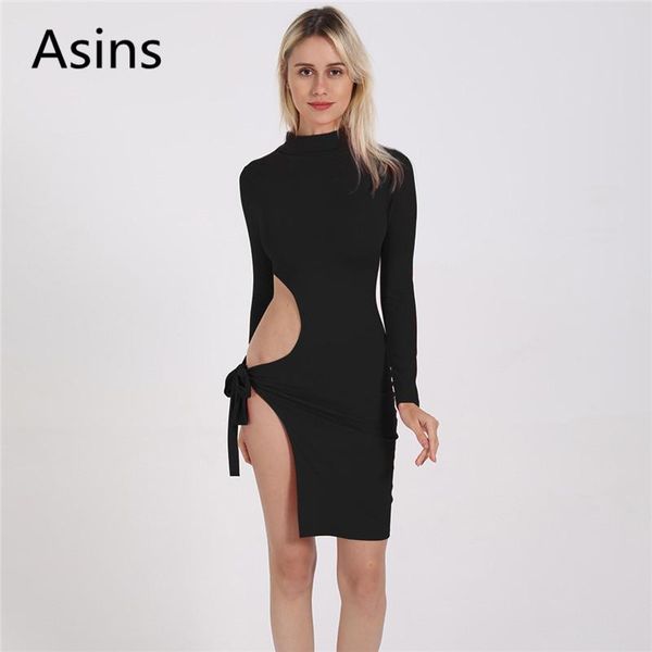 

casual dresses asins nightclub dress 2021 spring women fashion turtleneck solid color long sleeve high waist slim, Black;gray