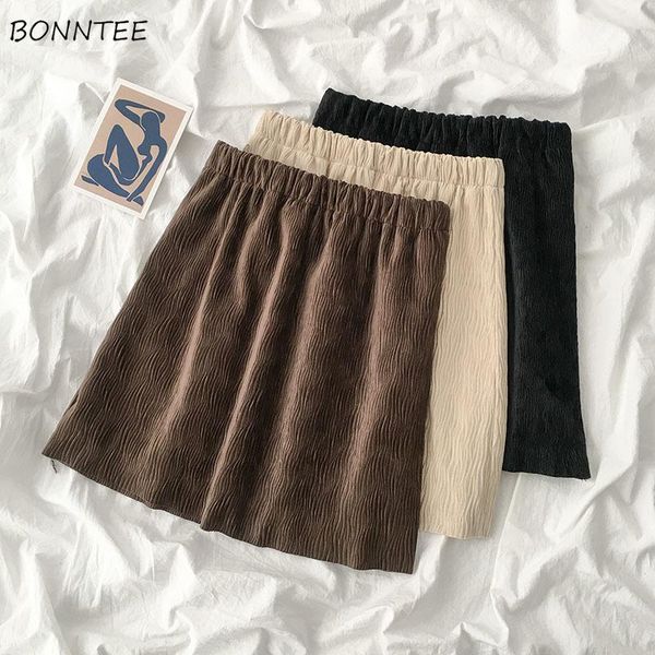 

skirts womens harajuku solid korean style elegant females chic all-match fashion casual women mini skirt elastic waist simple, Black