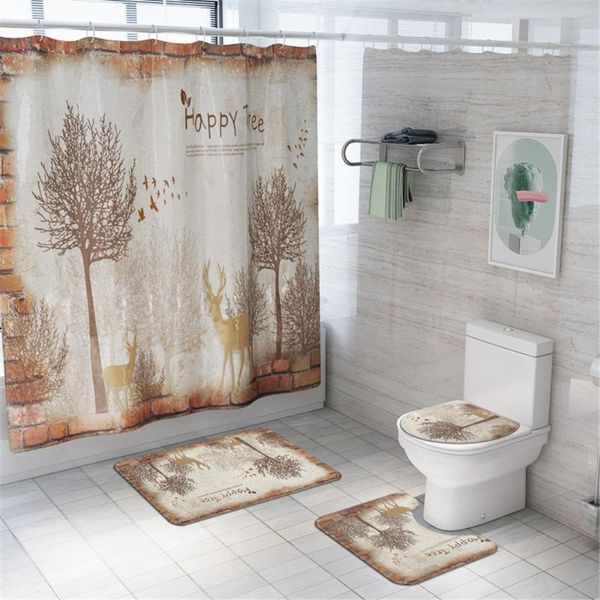 

shower curtains bathroom set christmas tree pattern waterproof curtain and toilet seat cover mat non slip rug home decor