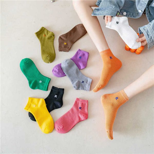 

letter r net red tide women's socks spring and summer draw boat fluorescent, Black