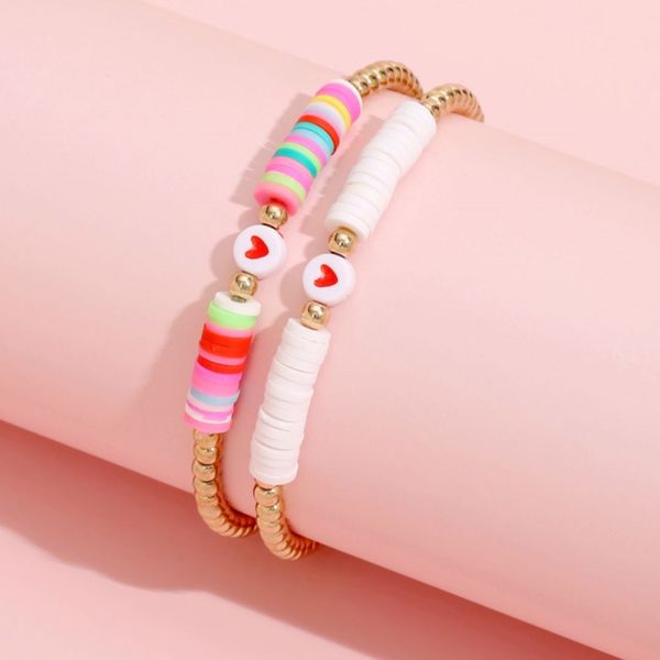 

gold ccb beads polymer clay disc strands red hearts bracelet for women gift wholesale 2pcs/set, Black