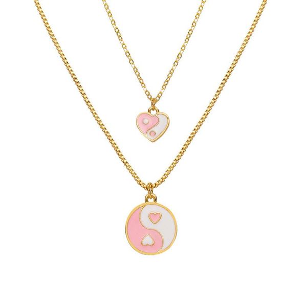 

pendant necklaces colorful heart round tai chi necklace for women men double layers chain choker lovers jewelry, Silver