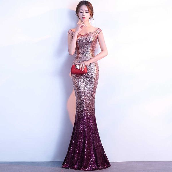 

luxury party evening dress 803 gradient bead banquet evening long slim fashion host dr's annual meeting fishtail, White;pink