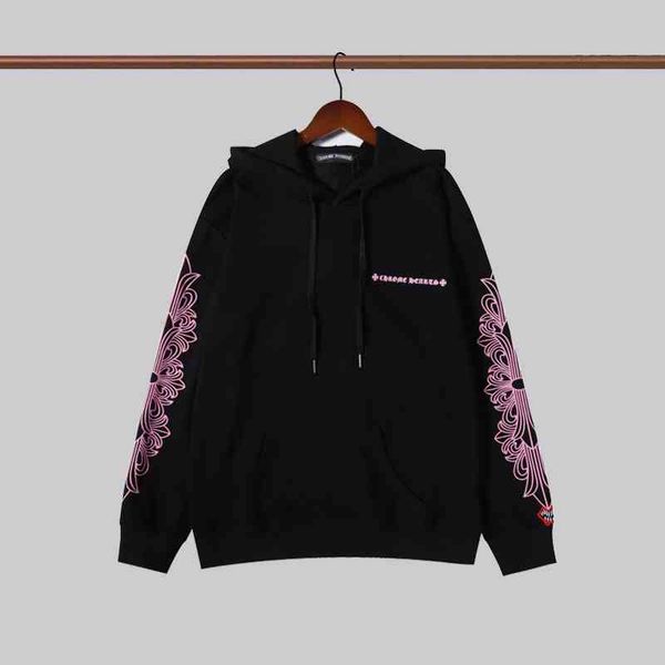 

ch2021ss autumn winter new double arm sanskrit print hooded drawstring loose and versatile men's women's same sweater, Black