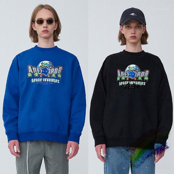 

men's hoodies & sweatshirts 2021fw adererror crewneck sweatshirt men women alien invasion pattern print ader error hoodie korean, Black